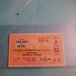VINTAGE 1941 TROGANS VS BEARS TICKET STUBB