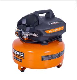 RIDGID 6 Gal. 150 PSI Portable Electric Oil-Free Jobsite Pancake Air Compressor with Dual Pressure Gauges and 2-Quick Couplers