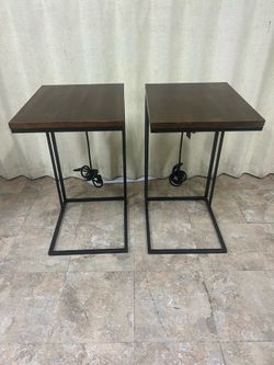 Pair of C-Shaped Side Tables with Built-in Power Outlets