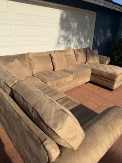 Jonathan Louis Sectional Sofa | Large U-Shaped Couch | Tan Beige | Chaise | Oversized