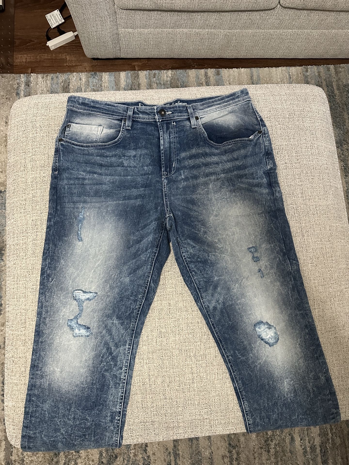 Buffalo David Bitton Slim Blue Jeans with Vintage Distressing