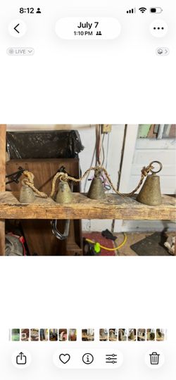 Set of 4 Brass Indian bells with Rope