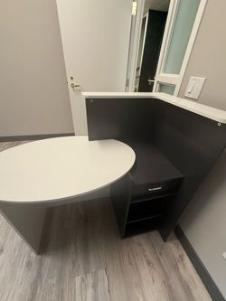 L-Shaped Reception Desk with Shelving