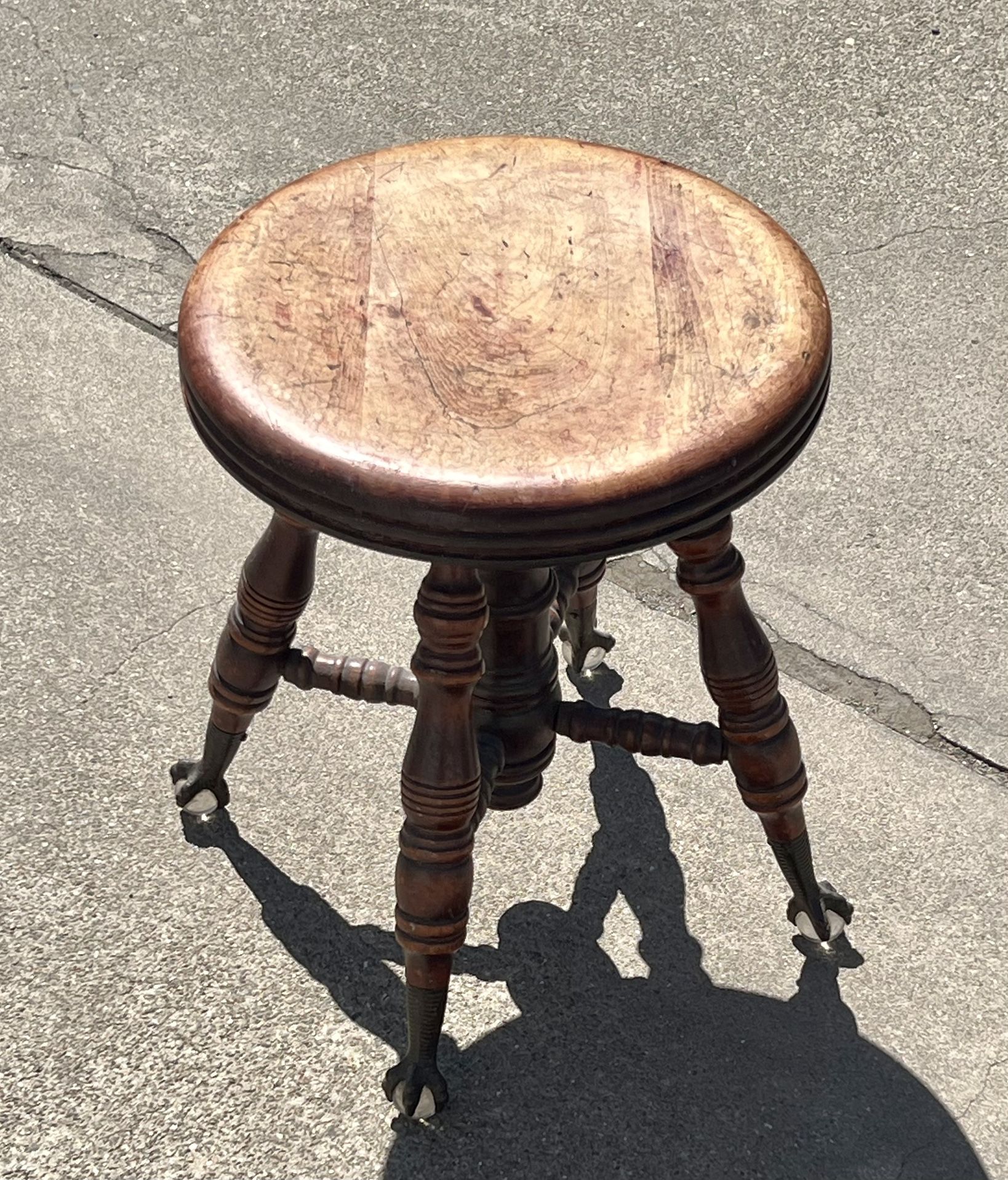 ANTIQUE ROUND STOOL WITH GLASS CLAW FEET