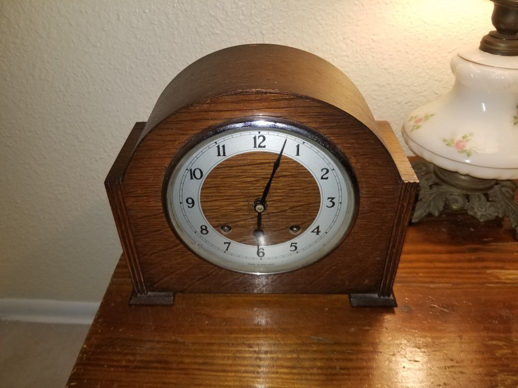 Antique mantel clock England wood key