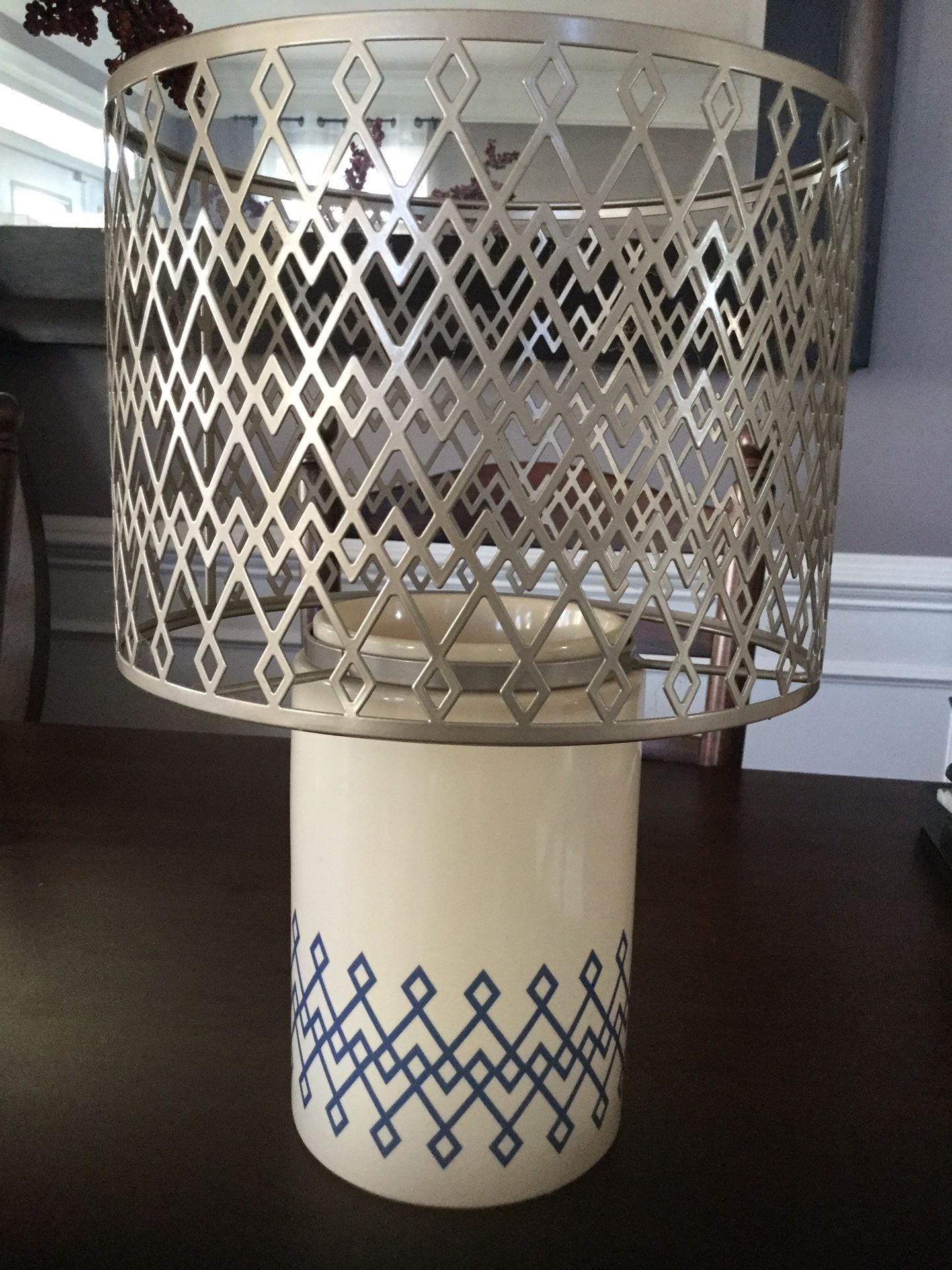 Yankee Candle "Blue Argyle Lamp" Jar/Pillar Holder