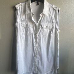White Button Up Summer Top Size L