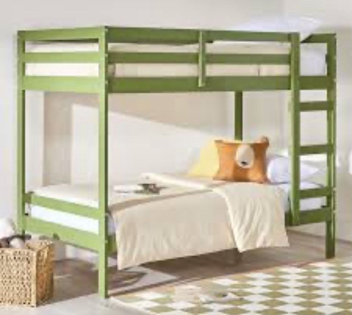 New Solid Wood Green Twin Bunk Bed