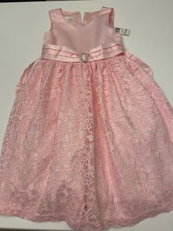 American Princess Pink Lace & Satin Party Dress with Decorative Brooch Size 8