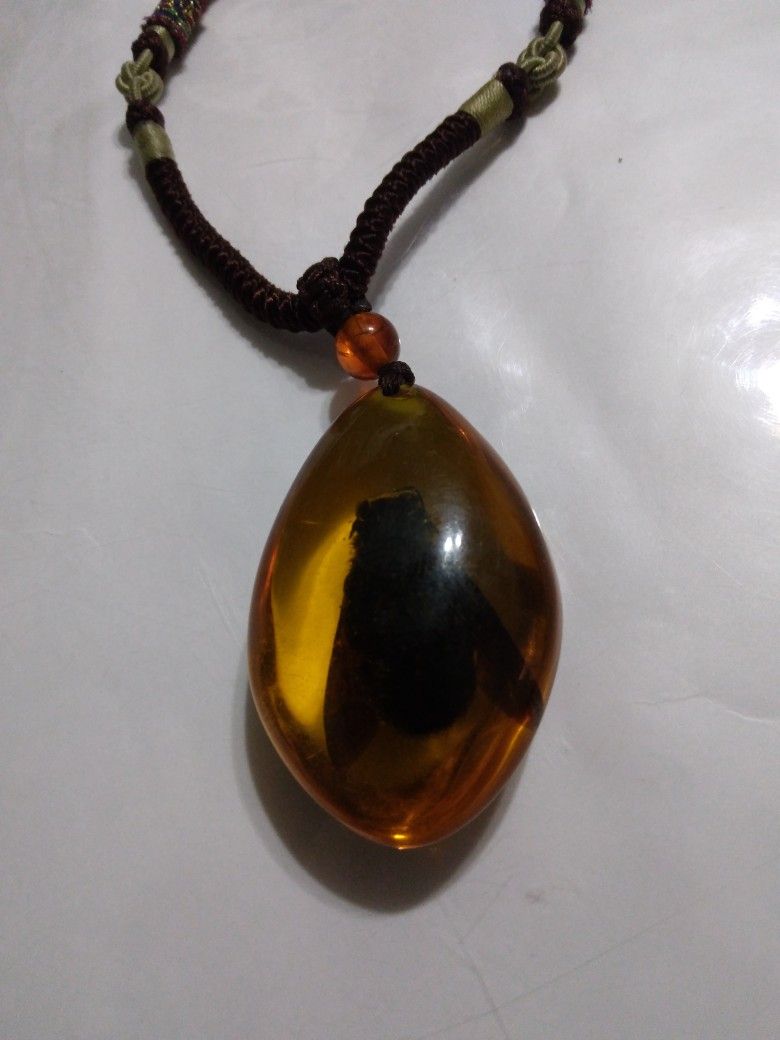 Amber Necklace The Amber Have One Big Bug Inside Size 2 By 1 1/4 Used