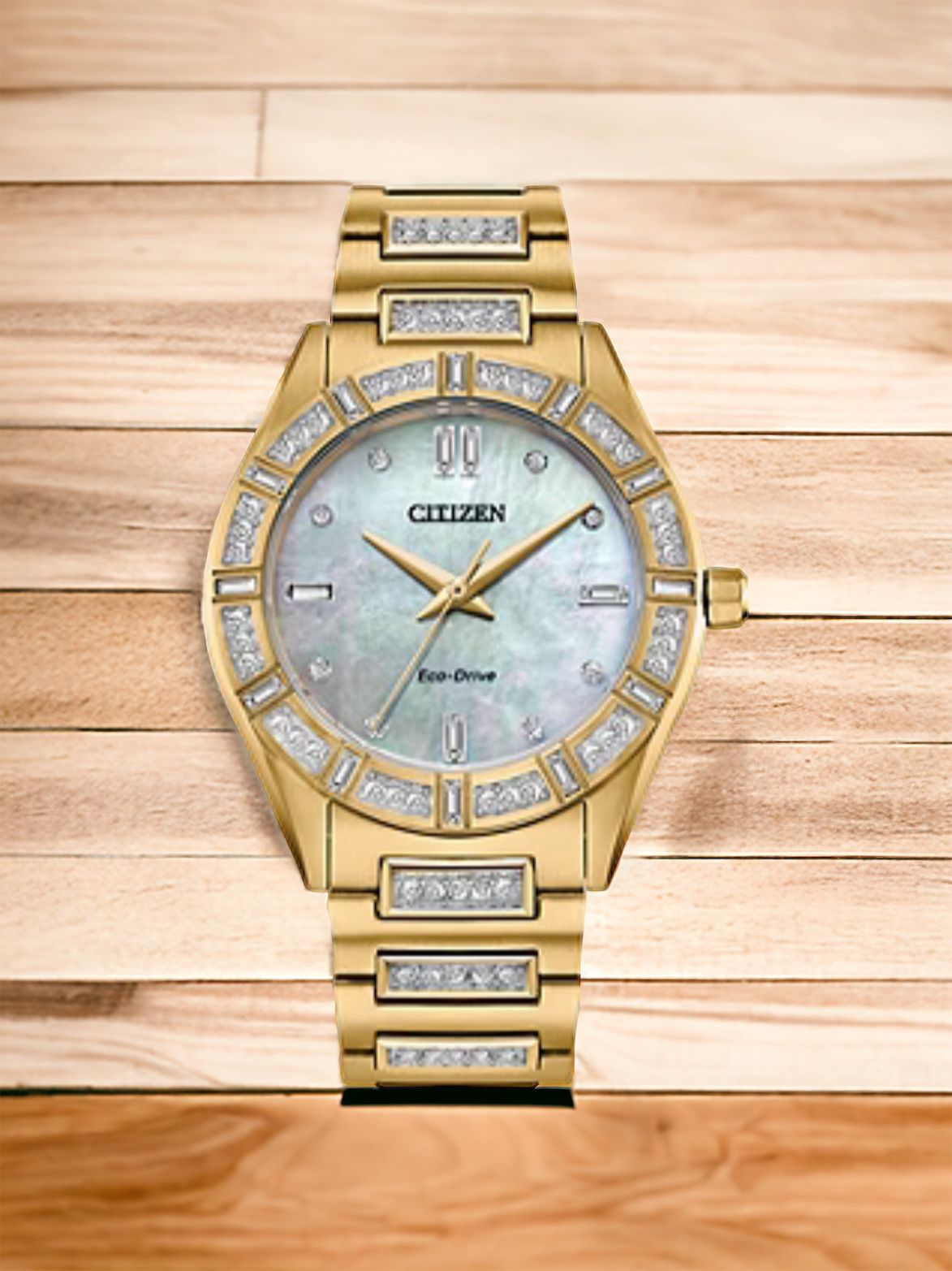 Citizen Womens Crystal Accent Gold Tone Stainless Steel Bracelet Watch Em1022-51d