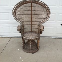 vintage wicker / rattan peacock chair/fan-back chair
