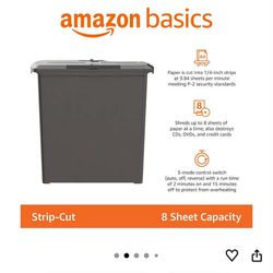 Amazon Basics 8-Sheet Strip Cut Paper, CD, and Credit Card Shredder, 3.2 Gallons Wastebasket, Black