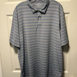 Vineyard Vines Performance Polo Gray Striped Short Sleeve Golf Shirt XL