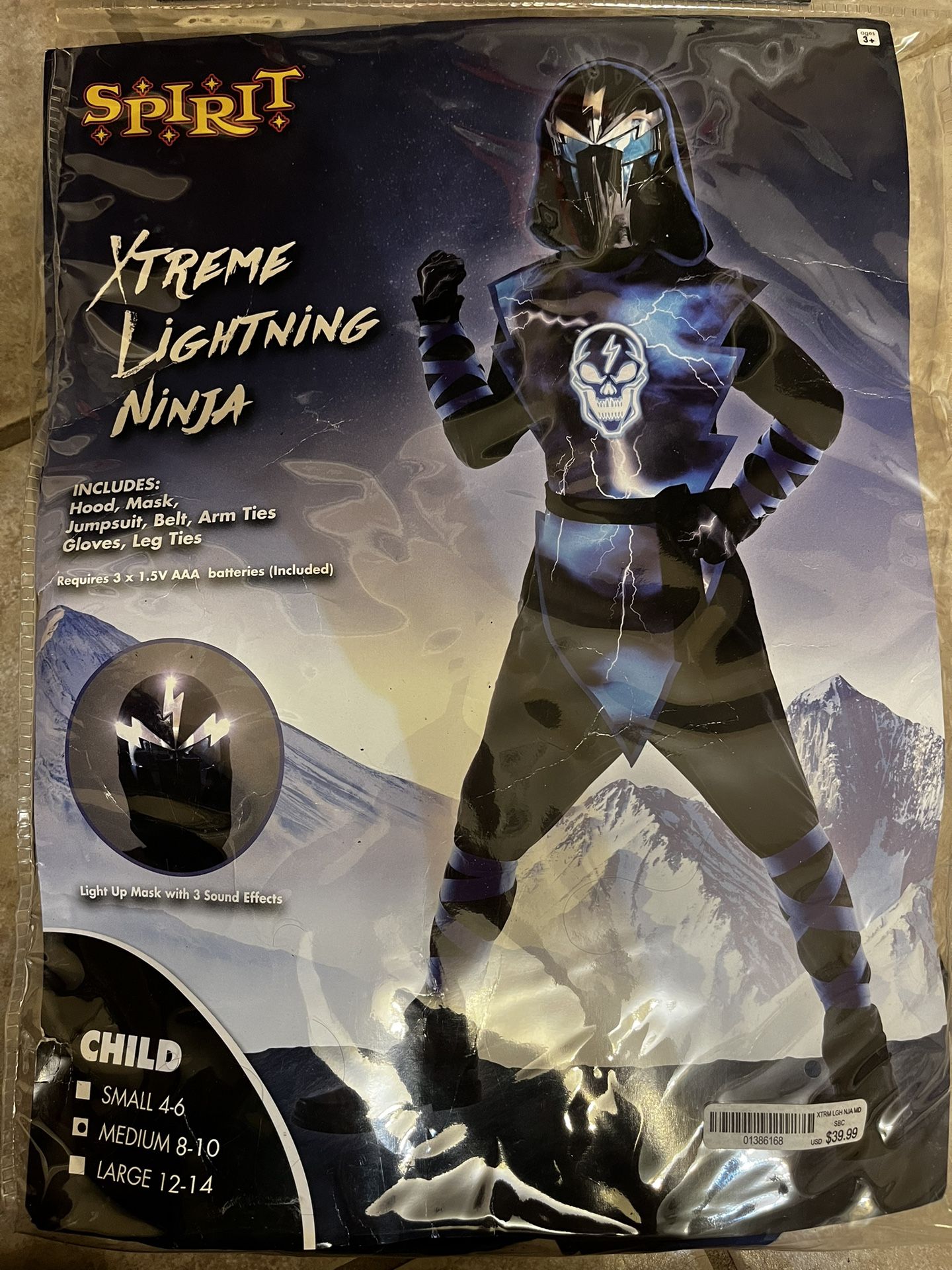 Spirit Halloween Xtreme Lightning Ninja Kids Costume 8-10yrs