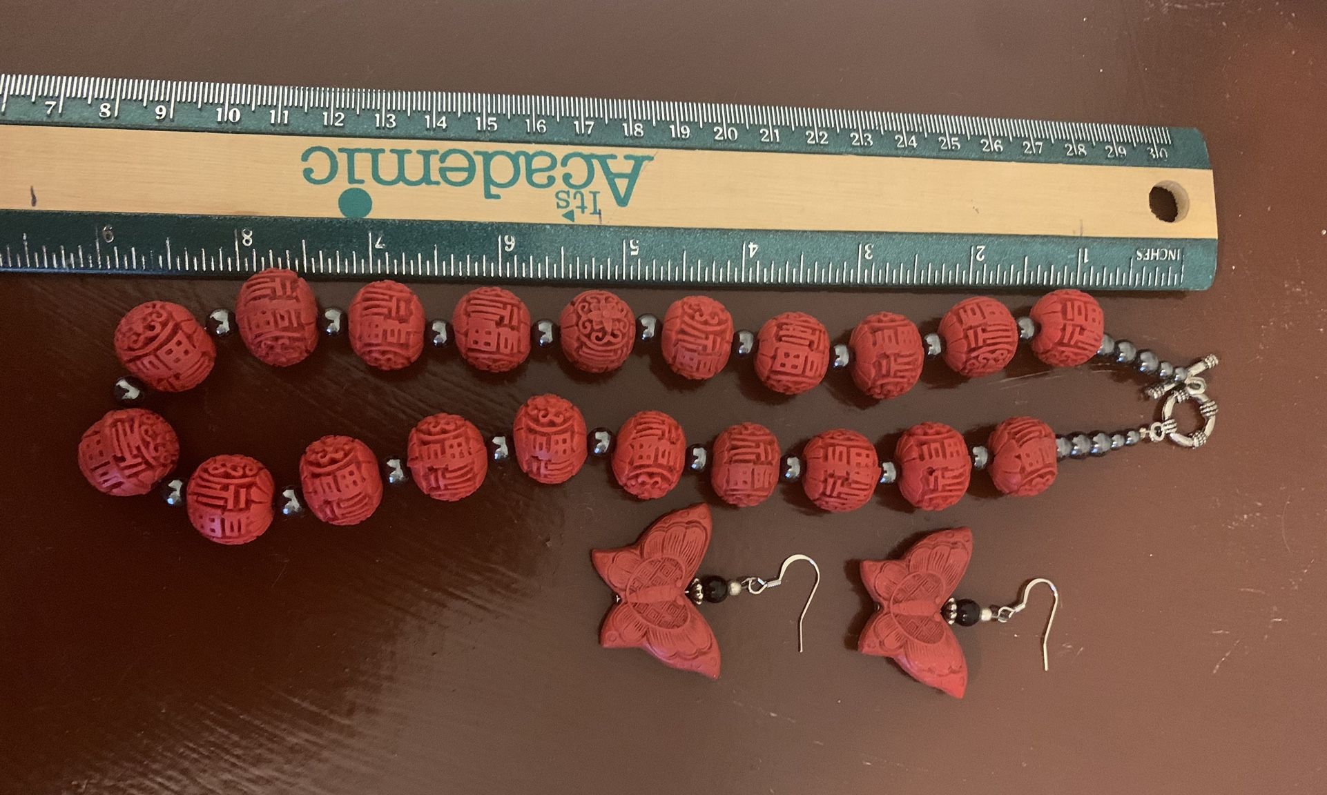 Cinnabar Necklace  And Earrings 