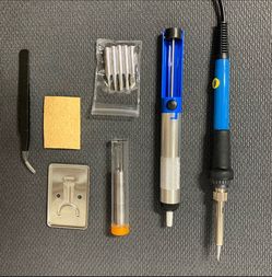 60W 110V Electric Soldering Iron Kit with Adjustable Temperature Welding Iron, 5pcs Tips, Desoldering Pump, Tweezer, Solder Tube, and Stand