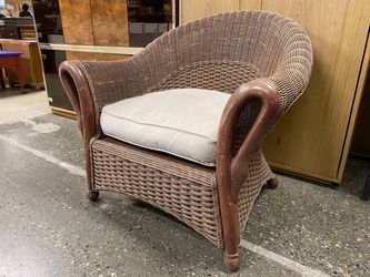Natural Wicker Armchair w/ Beige Cushion