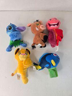 Lot Of 5 Disney Cutie Cuff Plush Slap Bracelet Simba Pumba Dory Stitch Sebastian