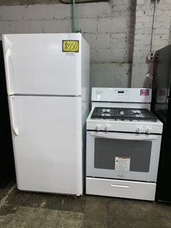 2pc set package deal: New scratch & dent top freezer fridge & new gas range