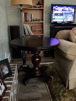 Pedestal round cherry table obo will throw in nice candlesticks as seen in video if still available