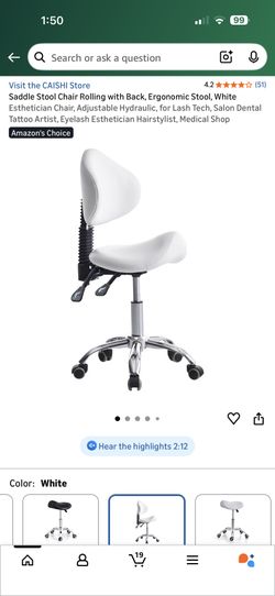 Brand New White/Chrome Height Adjustable Rolling Saddle Stool 