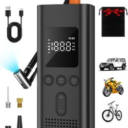 Tire Inflator Portable Air Compressor, 150 PSI Fast Inflation Cordless Air Pump w LED Light, Auto Shut-Off, Rechargeable Battery for Car, Motorcycle
