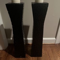 Wooden Candle Pillars (set Of 2) 
