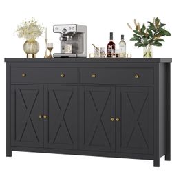 Sideboard Buffet Cabinet with Storage, 55" Large Kitchen Storage Cabinet with 2 Drawers and 4 Doors, Wood Coffee Bar Cabinet Buffet Table Console Cabi