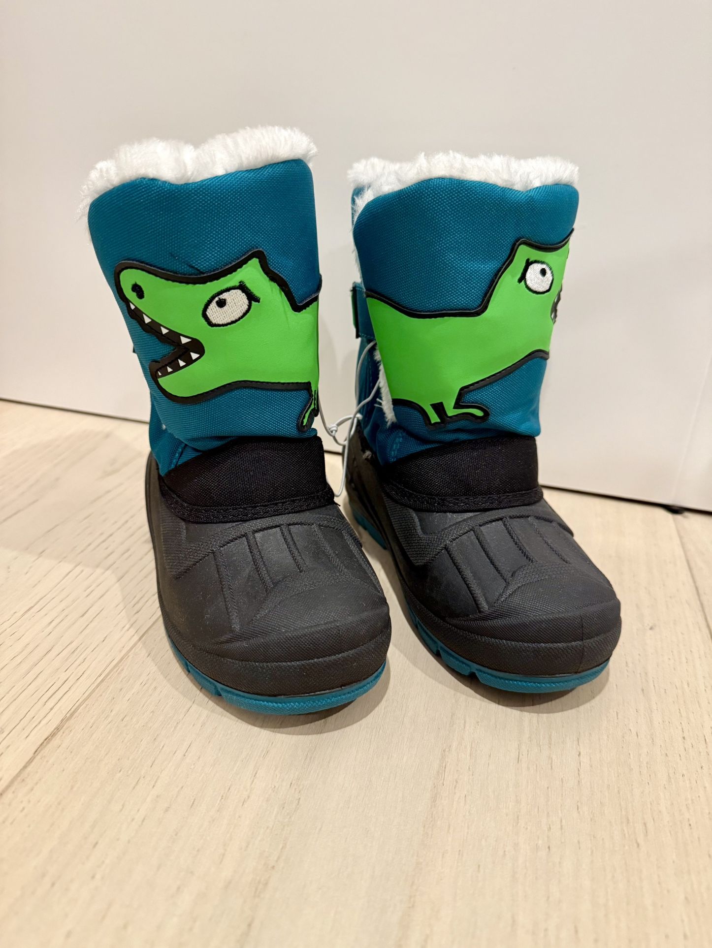 Toddler Boys' Lighted Faux Fur Dinosaur Winter Boots - Black 12T