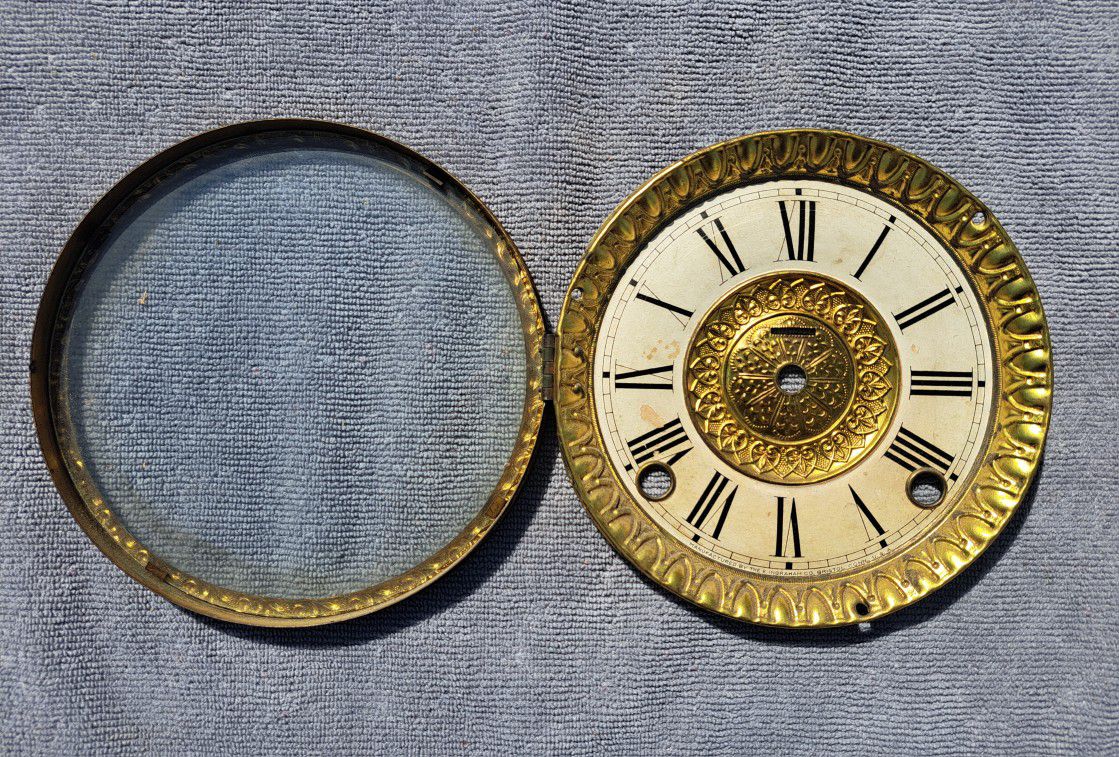 Antique Vintage Brass Gold Clock Face Dial Glass Unique Art Supplies Home Decor Roman Numerals 