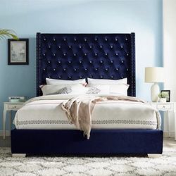 royal Blue queen size diamond head board bed set