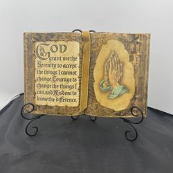 Vtg Christian Gold Decoupage Book Praying Hands God Grant Me Serenity Prayer(35)