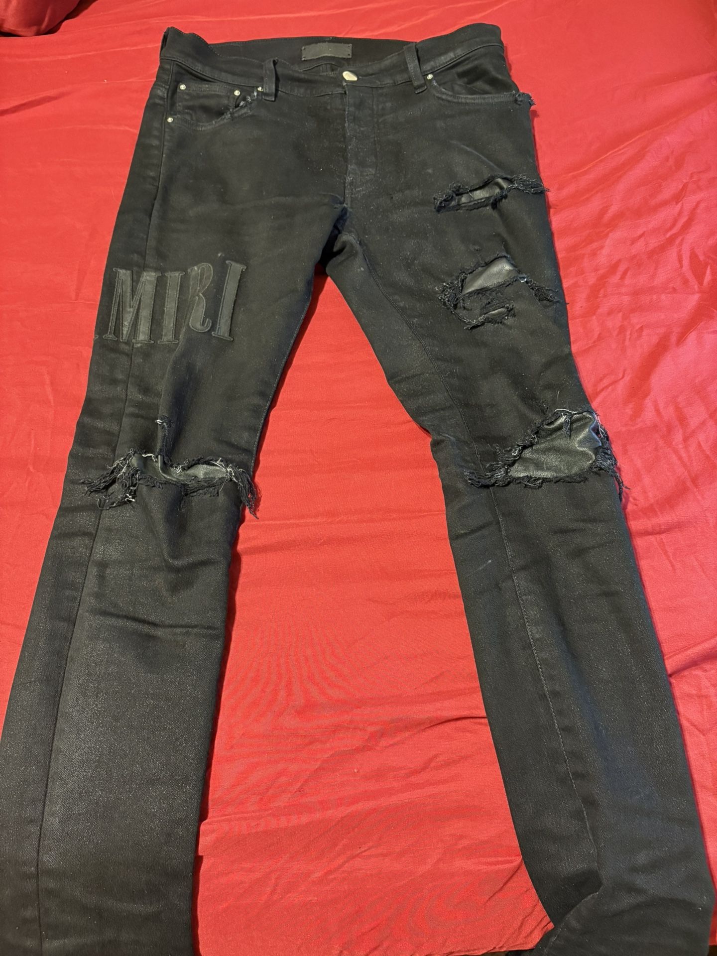 WAXED STAGGERED LOGO SKINNY JEAN