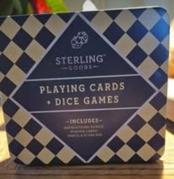 Sterling Goods Playing Cards + Dice Games travel set. Metal box
