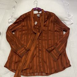Chicos Blouse Size 2, But it runs big like a size Medium  , with a beautiful design on the neck, new Never Used 
