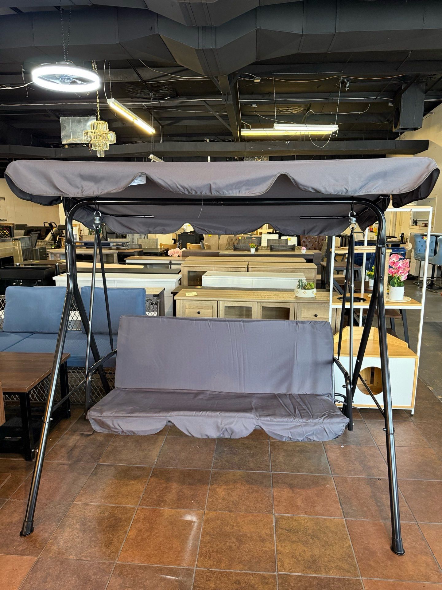 3-Person Metal Outdoor Patio Porch Swing Chair in ,with Adjustable Canopy(Gray) 💰100$