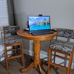 Ashwood Stained In Fruit wood Poker Table With Four Matching Cushioned Bar Chairs