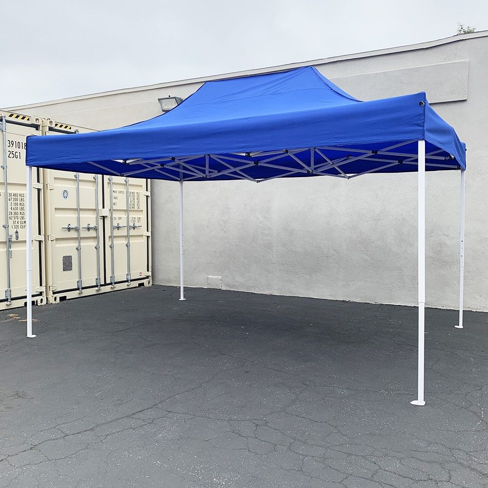 $130 (New) Heavy-duty 10x15 ft outdoor ez pop up canopy party tent instant shades w/ carry bag (white, blue)