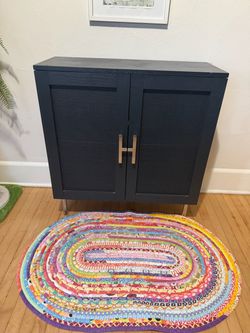 Dark Blue Two-Door Cabinet with Cane Panels