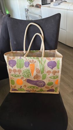 Trader Joe’s large  jute tote bag vegetable eggplant 17”X13” X8”