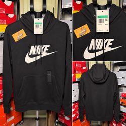 Nike Sportswear Club Fleece Pullover Hoodie Black White NEW 100% Authentic