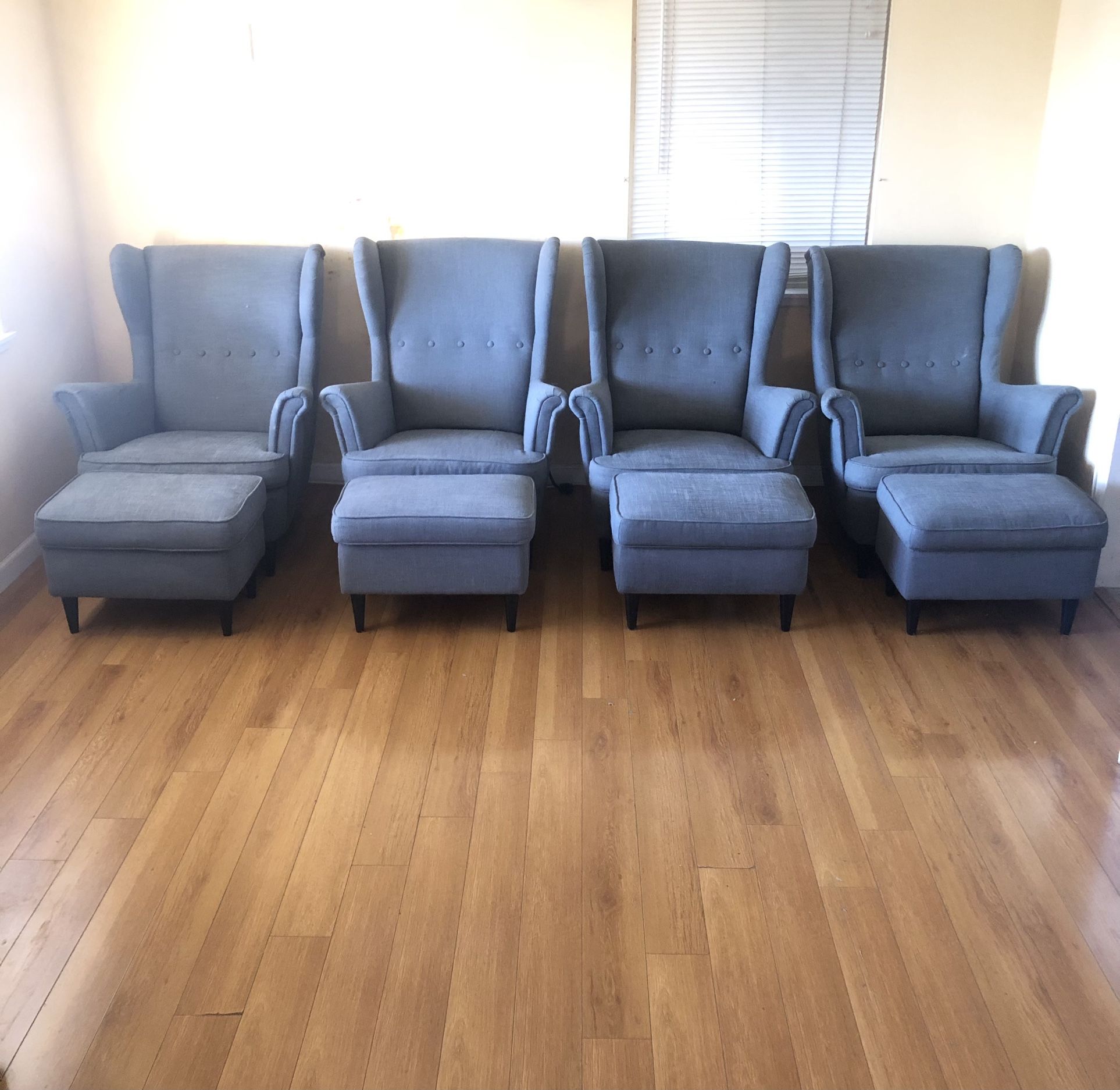 1 Ikea strandmon wing chair+1 ottoman,dark gray , one set for $40