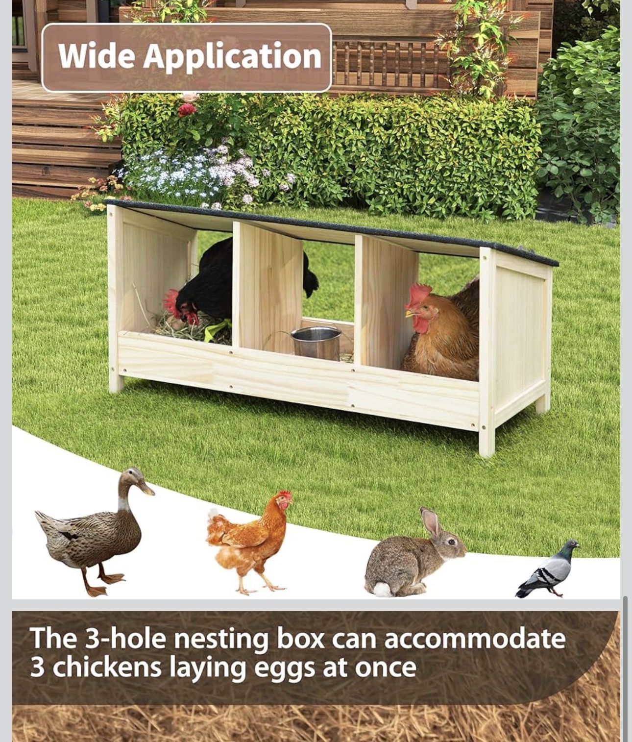3 Compartment Wooden Chicken Nesting Boxes, Chicken Laying Boxes for Chicken Coop with Asphalt Roof,Nesting Boxes for Hen,Duck,Poultry,Bird,Dove