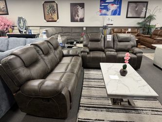 Dark Brown Reclining Sofa and Loveseat Set