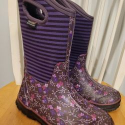 Bogs Women's Rain Snow Waterproof Purple W/ Flowers -30 Deg Boots Sz 7.5 38