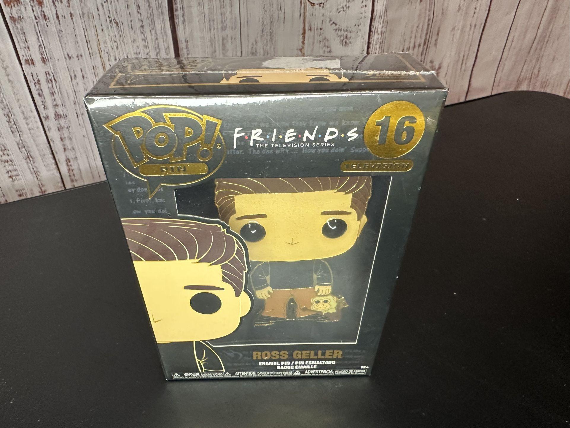 Funko Pop Large Enamel Pin - Television - Friends 16 Ross Geller New in sealed box but sticker was placed on top of figurine box (shown in photo)