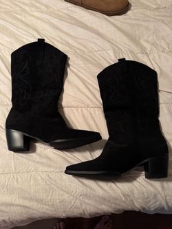 Black Suede Western Cowboy Boots