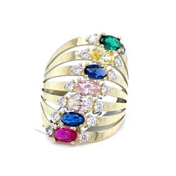 14Kt Yellow Gold CZ Colored Column Ring 5.10g Size 8 187437/13