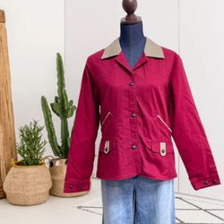 Columbia Women’s River Resort Leather Collared Button Down Jacket Red Cotton~XL